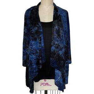 CATO Woman Blue Black Floral Open Cardigan w/ Attached Tank Size 14/16W